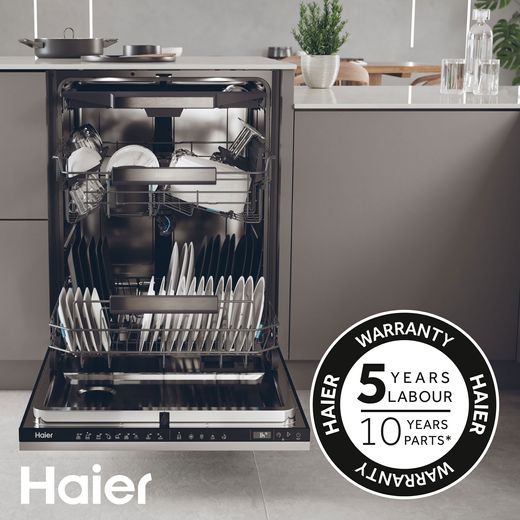 Haier Integrated Standard Dishwasher - Black with Sliding Door Fixing Kit - Annotation - 5yr warranty